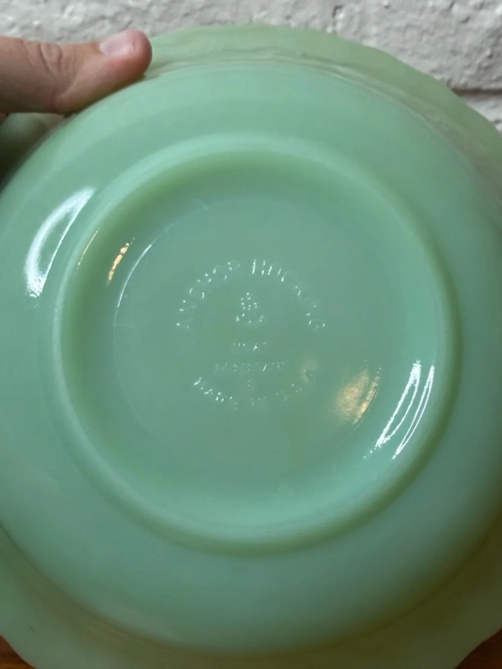Vintage Anchor Hocking Green Glass Jadite Shell Swirl Round Serving Veg. Bowl